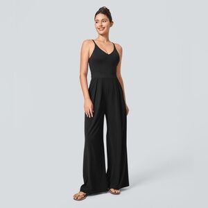 Halara Backless Side Invisible Zipper Pocket Wide Leg Quick Dry Jumpsuit